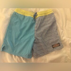 Vineyard Vines Yellow Waistband Striped Swim Shorts